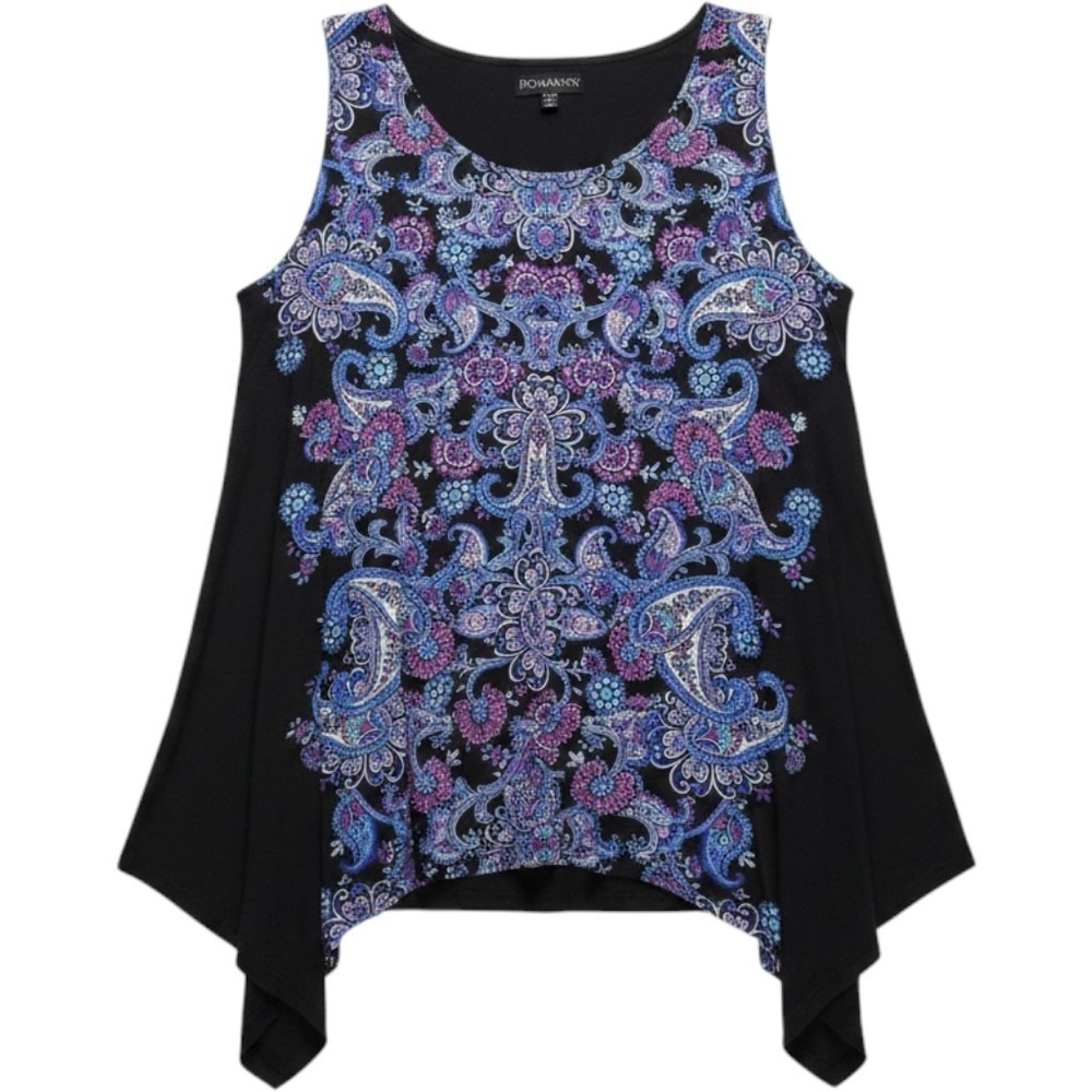 Roaman's Tank Top Womens Plus 3X Blue Scoop Neck Sleeveless Paisley Tunic